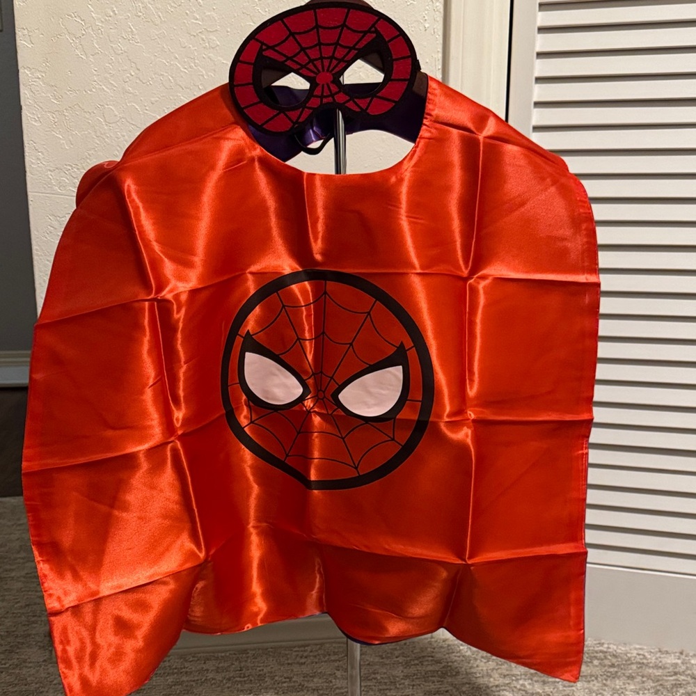 New.  Spider Superhero Kids Costume Set - Red/Purple.  Reversible cape w/2 masks